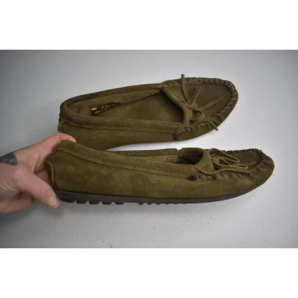 Minnetonka Kilty Soft Sole Moccasin Shoes Green Casual Flats Womens 9